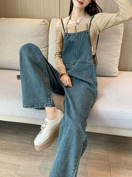 Internet Celebrity New Slimming Youthful-Looking Denim Suspender Pants