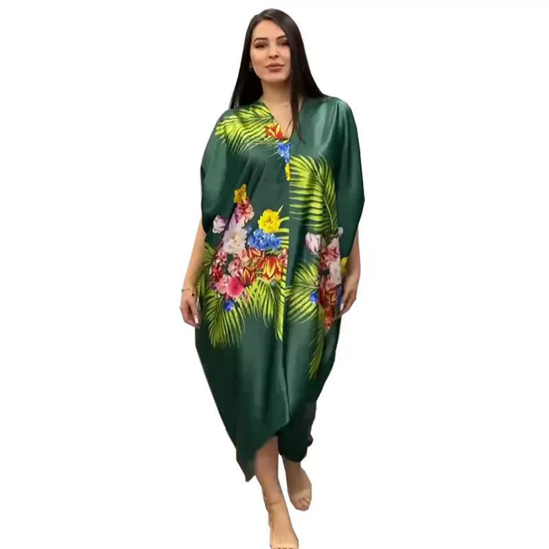 Satin Silk-like Print Loose African Dress