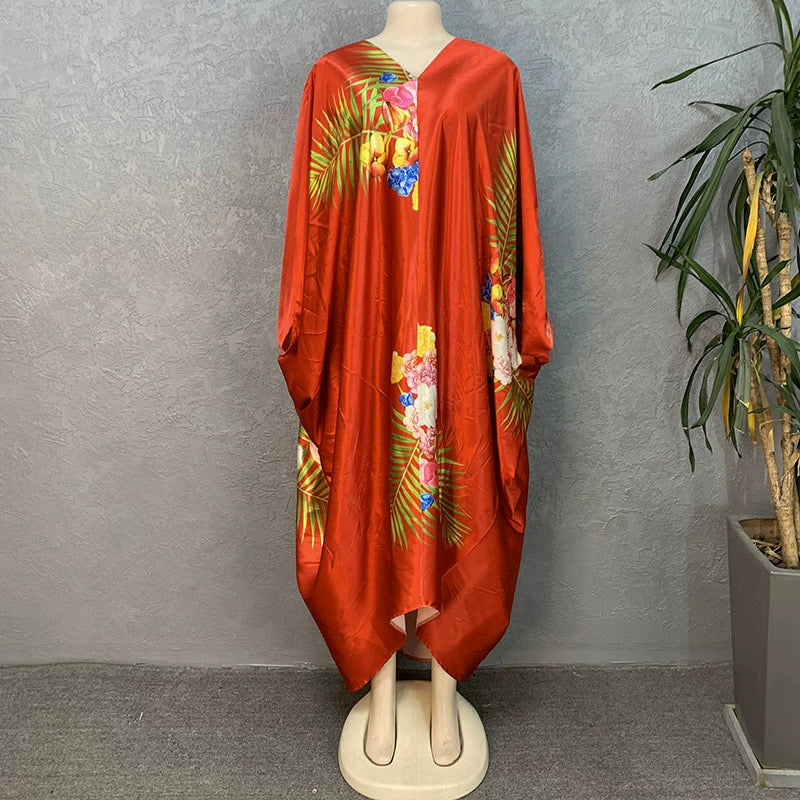Satin Silk-like Print Loose African Dress