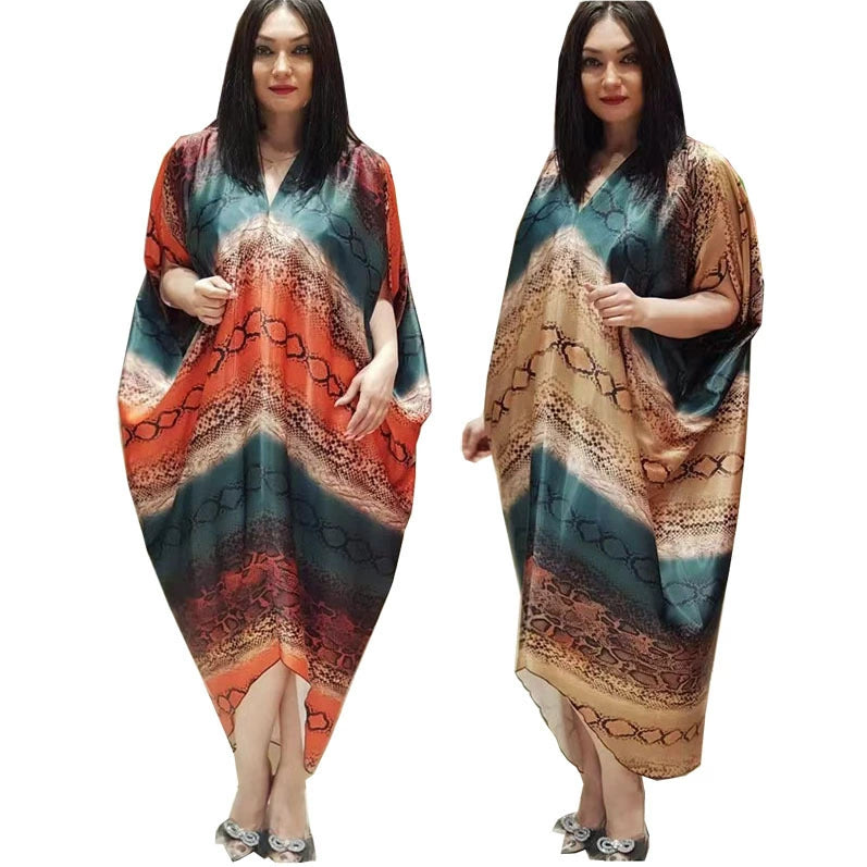 Satin Silk-like Print Loose African Dress