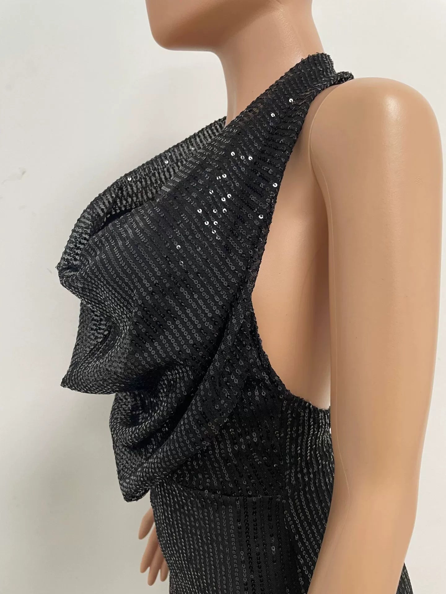 Women's Sleeveless Halter Sequined Jumpsuit Summer European American Style Short Eye-Catching Streetwear Low Waist Straight-leg