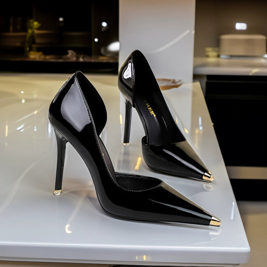 Patent Leather Fashion Sexy Solid Color Cut Out High Heels