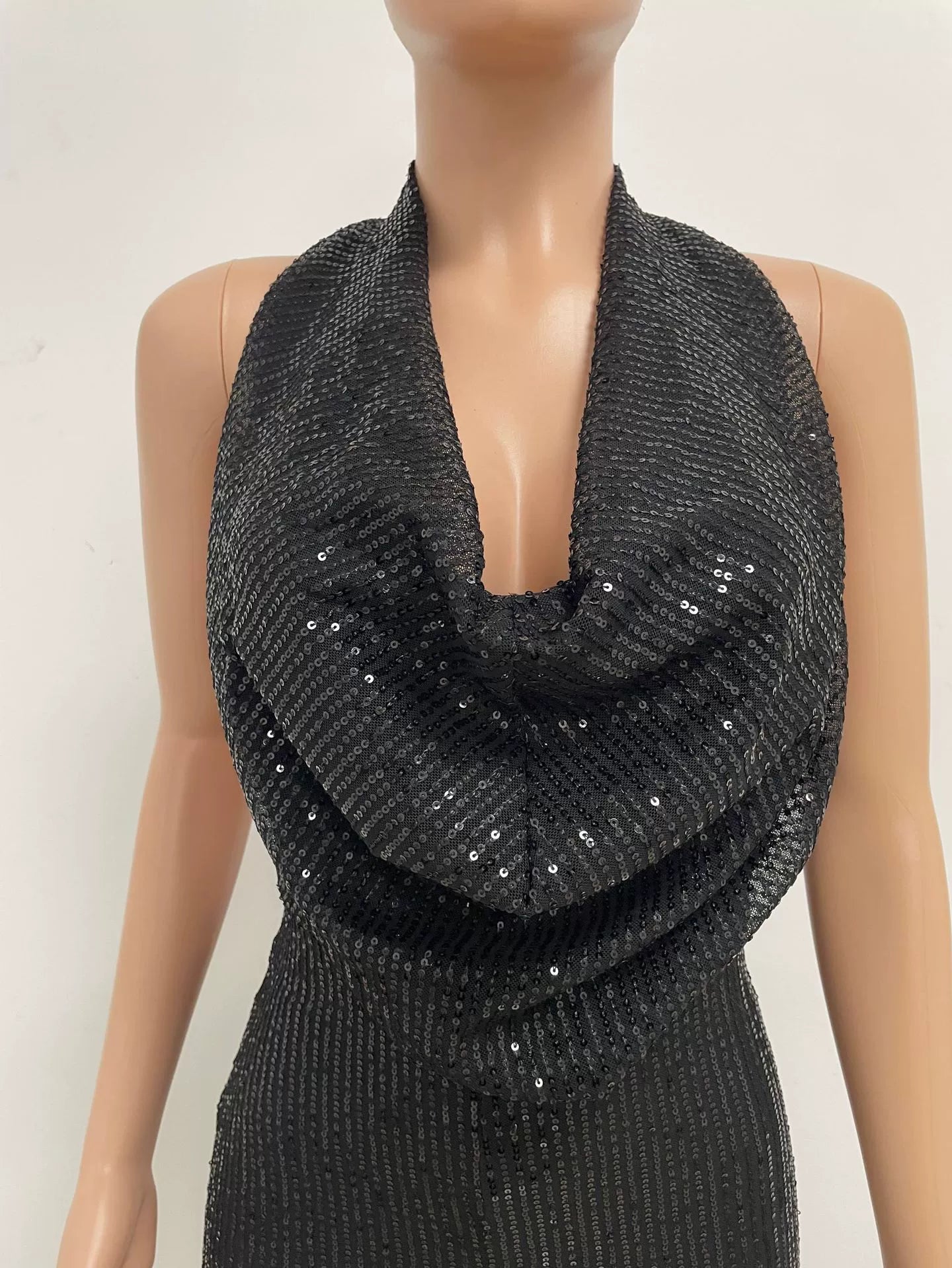 Women's Sleeveless Halter Sequined Jumpsuit Summer European American Style Short Eye-Catching Streetwear Low Waist Straight-leg