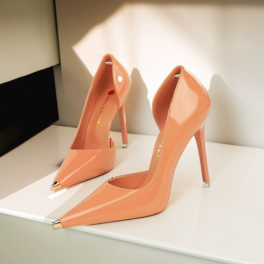 Patent Leather Fashion Sexy Solid Color Cut Out High Heels