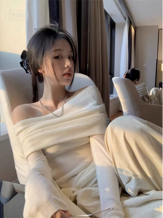 Chic Gentle off-Shoulder Fancy Ruched Knitwear