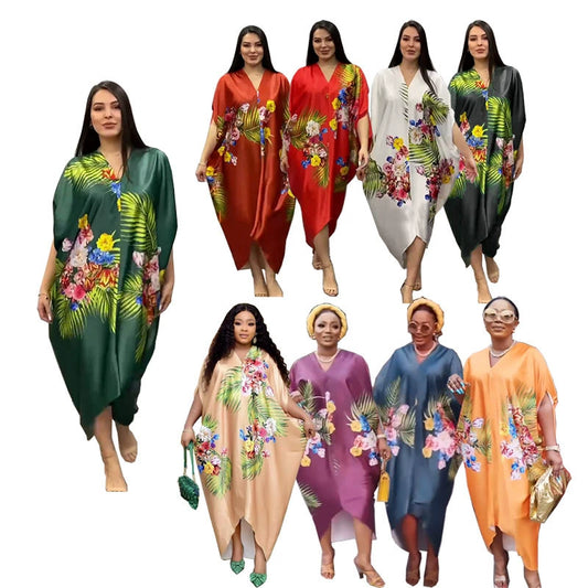 Satin Silk-like Print Loose African Dress