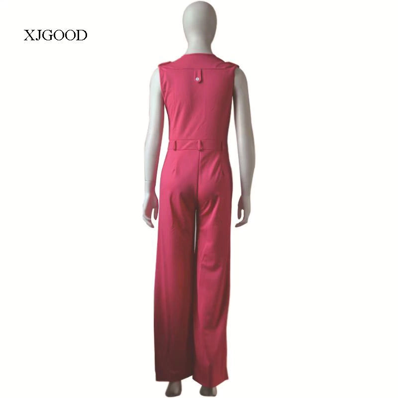 Sexy High Waist V-neck Wide Leg Pants Set Women's Fashion Street Style Jumpsuit for Birthday Party Summer 2022