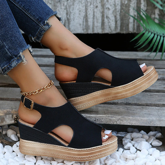 Summer Plus Size Wedge High Heels Sandals Women 2024 Peep Toe Platfrom Sandals Woman Buckle Strap Non Slip Beach Sandles Mujer
