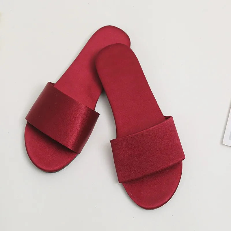 Kimono Wedding Slippers With Butterfly-knot Fashion Bride Bridesmaid Party Gift Indoor Shoes Satin Low-heeled Slides