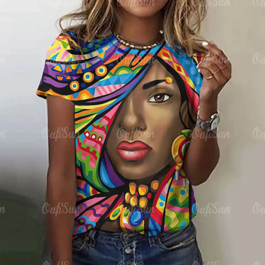 Vintage T Shirt Ladies Summer Round Neck Funny Print Casual Loose 3d T Shirt Elegant Oversized Short Sleeve Y2k Tops