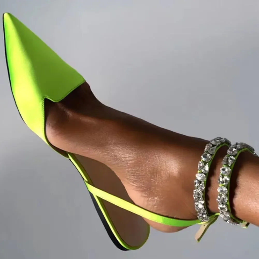 Women's Luxury Pointed Toe Flat Sandals 2025 Summer New Fashion Solid Slippers Sexy Party Wedding Shoes for Women Zapatos Mujer