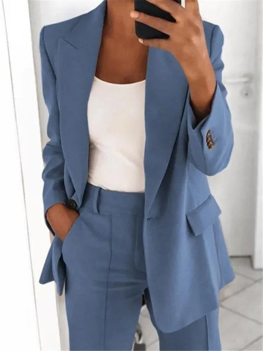 Women's Casual Long-Sleeved Blazer S-5XL Solid Color Suit Collar Button Simple Temperament Commuter plus Size Jacket