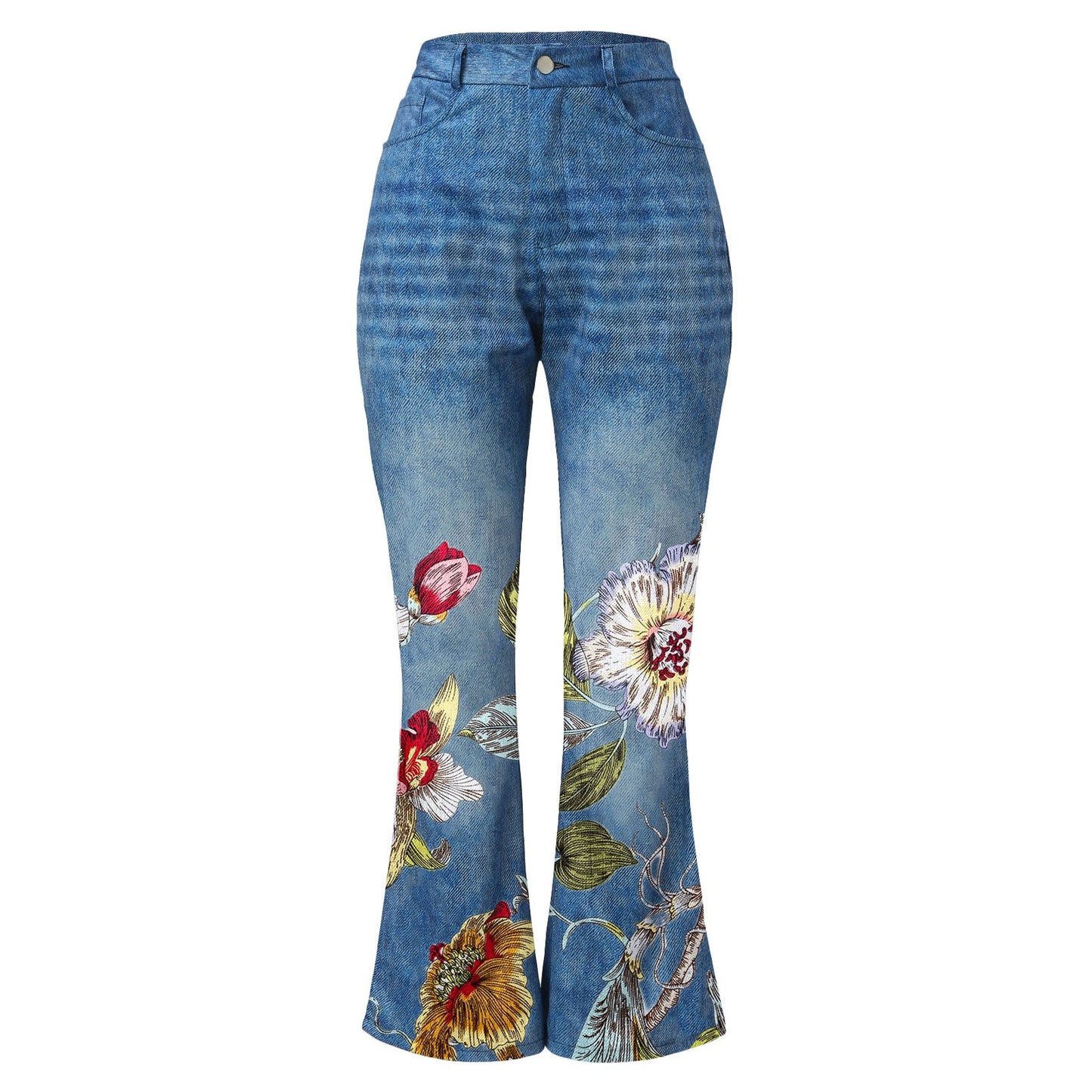 Womens Pants  Streetwear Retro Trousers Printed Pattern Loose Flared Hem Jeans Stretch Flared Bottoms