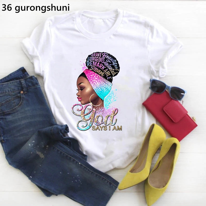 I Am Melanin Queen Graphic Tees Women Afro American Black Girl Magic T-Shirt Black Lives Matter Shirt Dope Educated Blm T Shirt