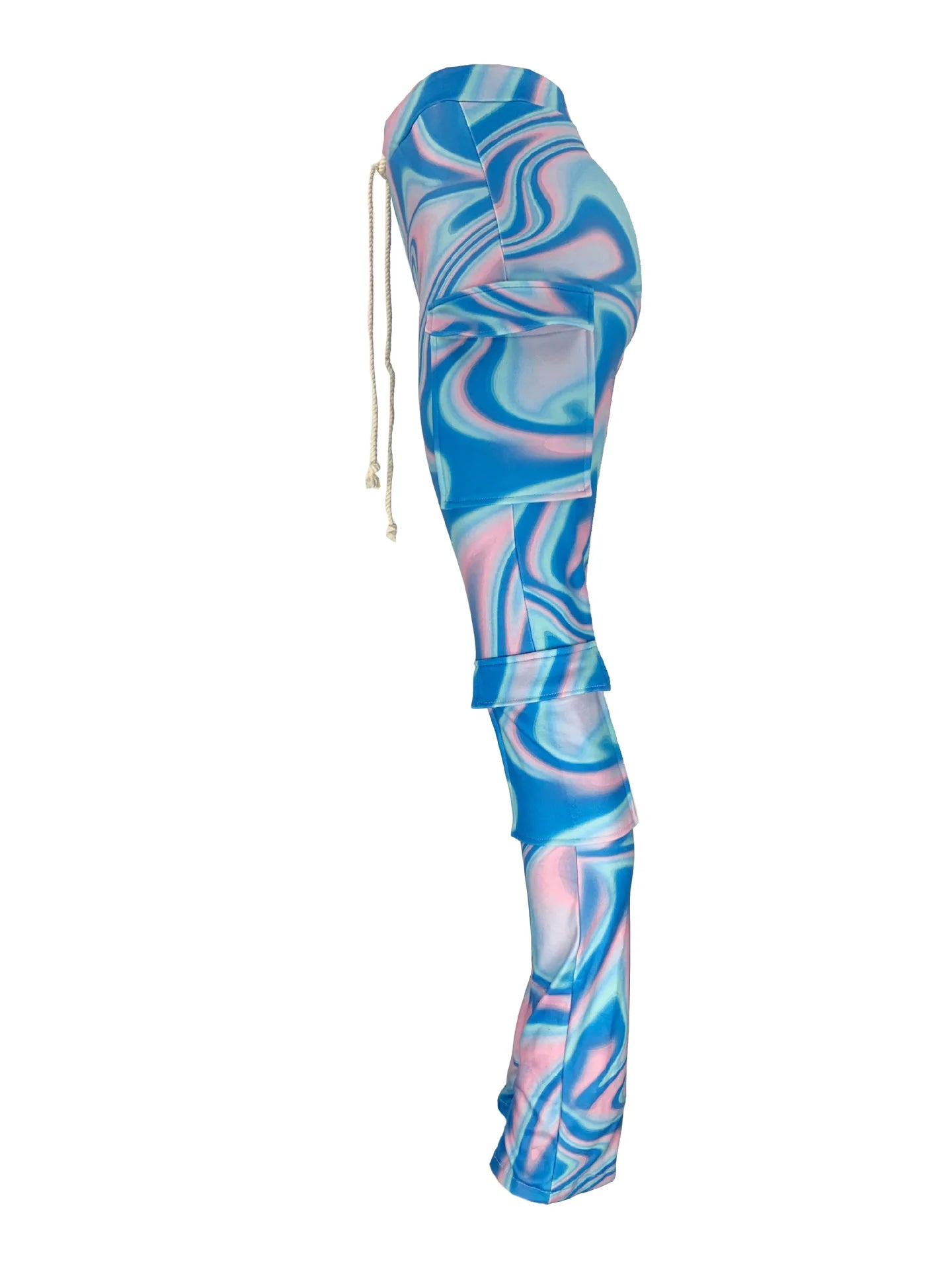 Strecth Cargo Pants for Women Streetwear Mid Waist Multi Pockets Drawstring Trousers Vintage 2024 Autumn Printing Sweatpants