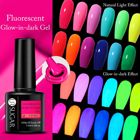 UR SUGAR 7.5ml Fluorescent Glow-in-dark Gel Nail Polish Soak Off  Luminous Neon UV Led Gel Varnish DIY Manicure For Nails Design