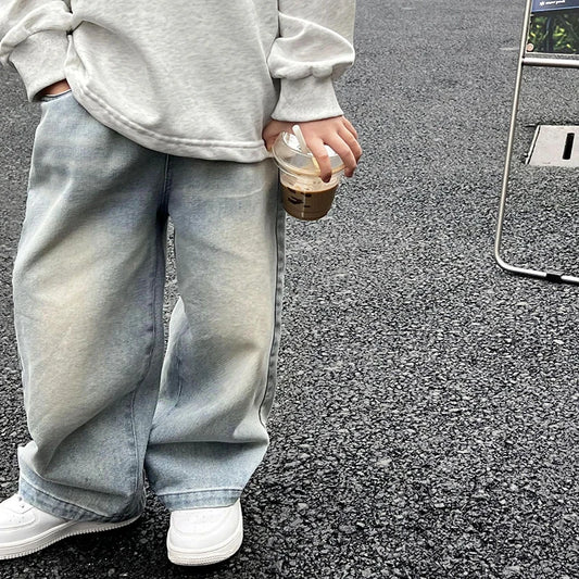 Autumn Girls Boys Vintage Jeans Children's Fashion Casual Denim Pants Casual Jeans