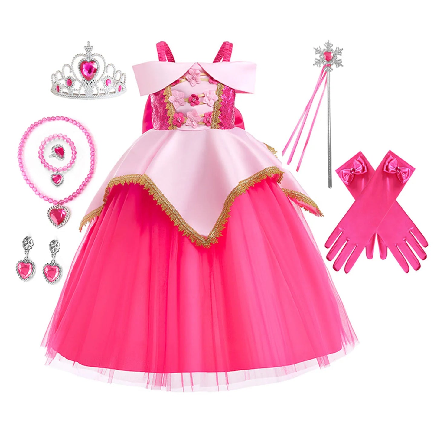 Shiny Toddler Little Girls Movie Princess Sleeping Beauty Aurora Birthday Party Cosplay Halloween Fancy Dress
