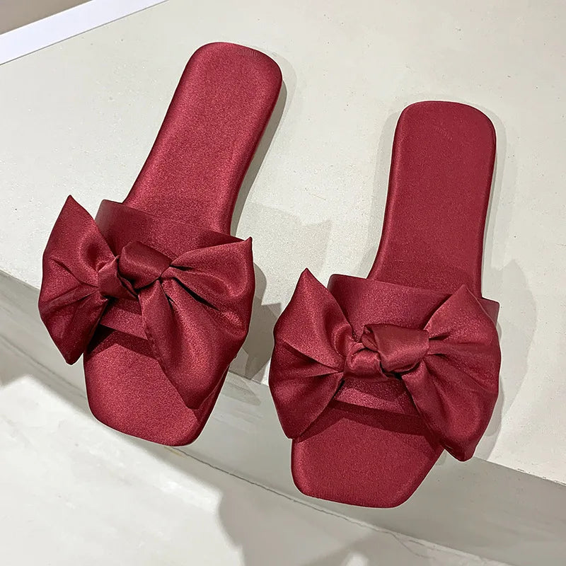 Kimono Wedding Slippers With Butterfly-knot Fashion Bride Bridesmaid Party Gift Indoor Shoes Satin Low-heeled Slides