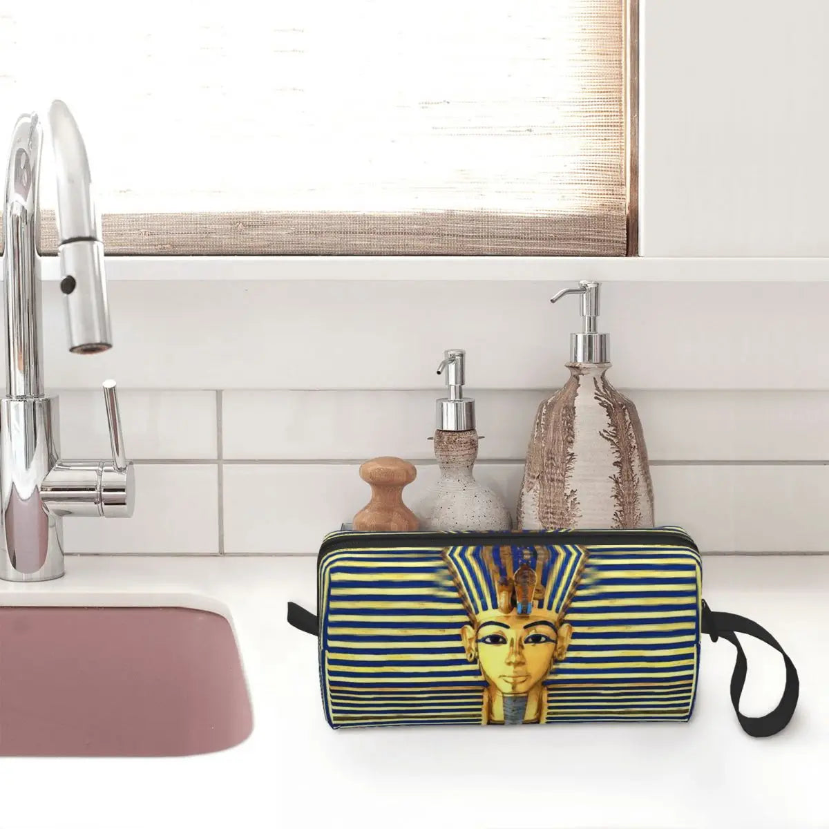 King Tut Makeup Bag Pouch Egyptian Cosmetic Bag Travel Toiletry Small Makeup Pouch Storage Bag Large Capacity