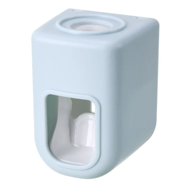 Light blue automatic toothpaste dispenser with wall mount design