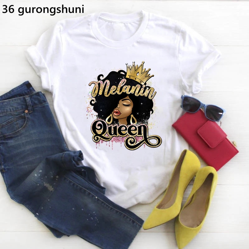 I Am Melanin Queen Graphic Tees Women Afro American Black Girl Magic T-Shirt Black Lives Matter Shirt Dope Educated Blm T Shirt