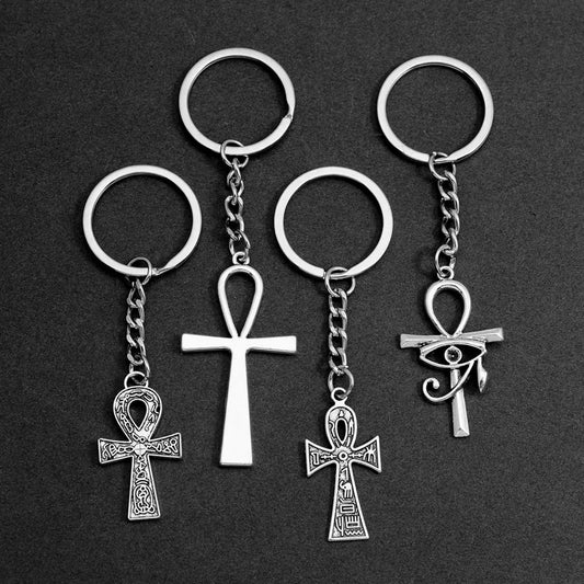 Egyptian Ankh Life Symbol Charms Keychain Cross Pendants Keyring Jewelry Gift Key Holder Chain Ring For Women Girlfriend Bag Car