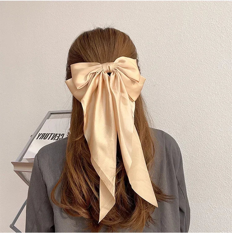 Solid Color Satin Ribbon Big Bows Hairpin Spring Clips Hair Accessories for Women Girls Trendy Korean Summer Headwear 2024