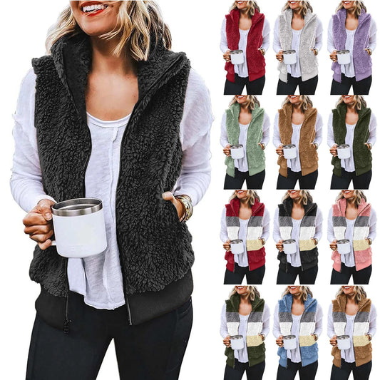 Autumn Winter Plush Vest Jackets for Women Thick Warm Sleeveless Coats Velvet Fleece Waistcoats Plus Size