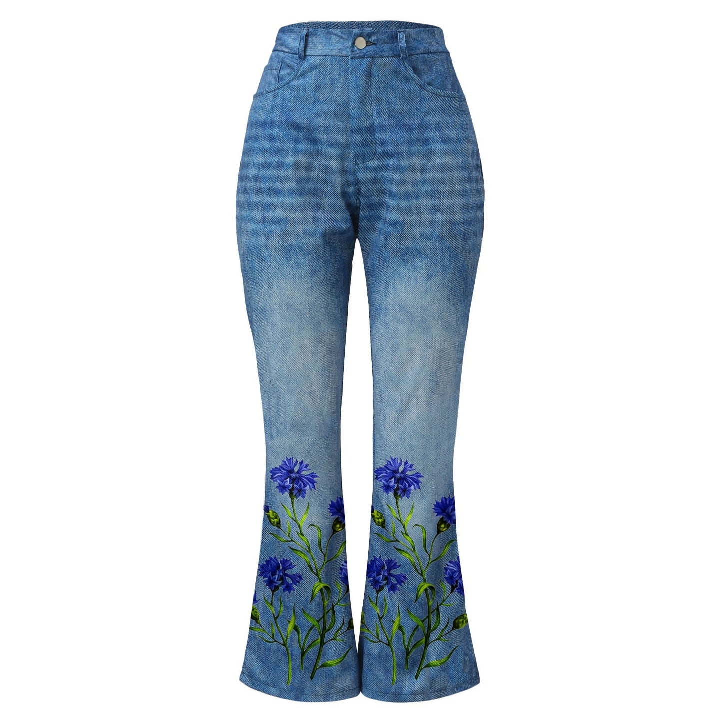 Womens Pants  Streetwear Retro Trousers Printed Pattern Loose Flared Hem Jeans Stretch Flared Bottoms