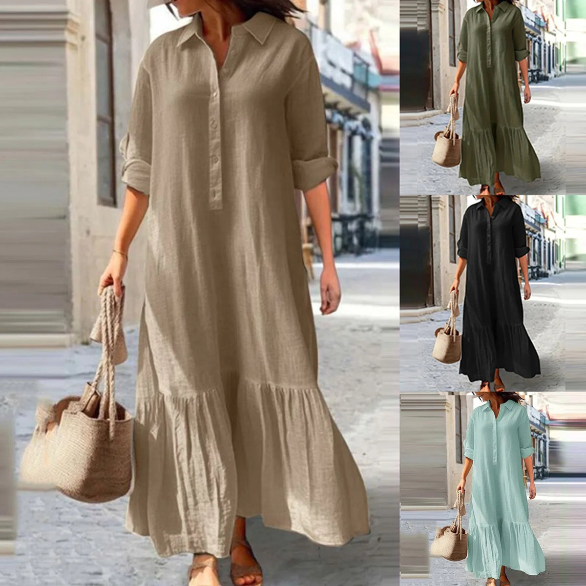 Summer Cotton Linen Women Dress Black Loose Long Sleeve Shirt Dresses Female Summer Casual Oversize Elegant Clothes Ladies