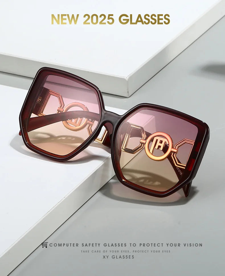 Gafas de sol extragrandes con montura grande y patillas caladas, protección UV400 para mujer, modelo 2025, elegantes gafas de sol de lujo de diseñador.