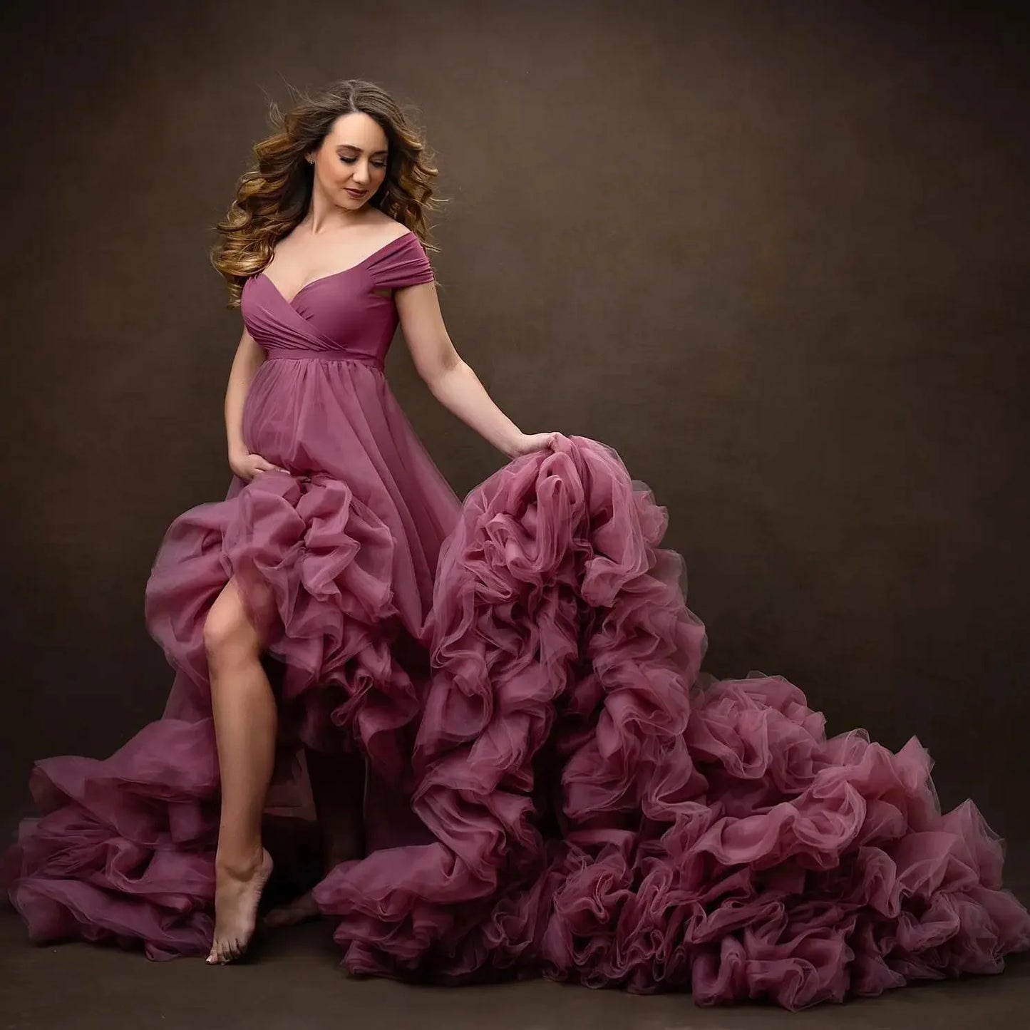 Off The Shoulder Grape Maternity Prom Dress for Women Eye Catching Short Length Pregnancy Party Dress Ideal for Babyshower Evening Outfit