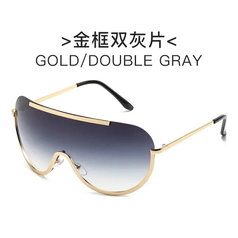 Oversized Punk Sunglasses for Women Metal Semi-Rimless Big Shades with Shield Lens Gradient Photochromic UV400 Fashion Eyewear