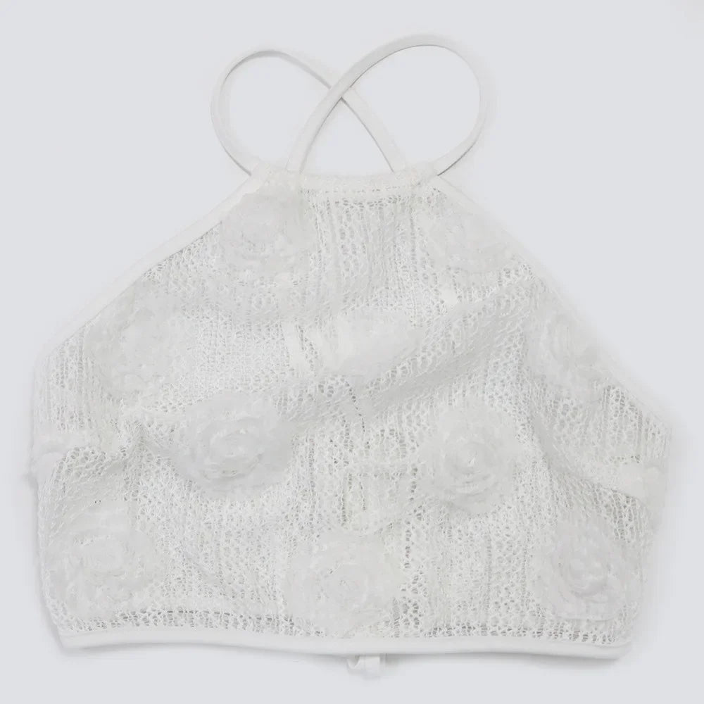 Sexy Crop Mesh Tops Two Piece Pant Set Outfits Matching Sets 2024 Women Y2K Streetwear Elegant Flower 2 Piece Summer Set