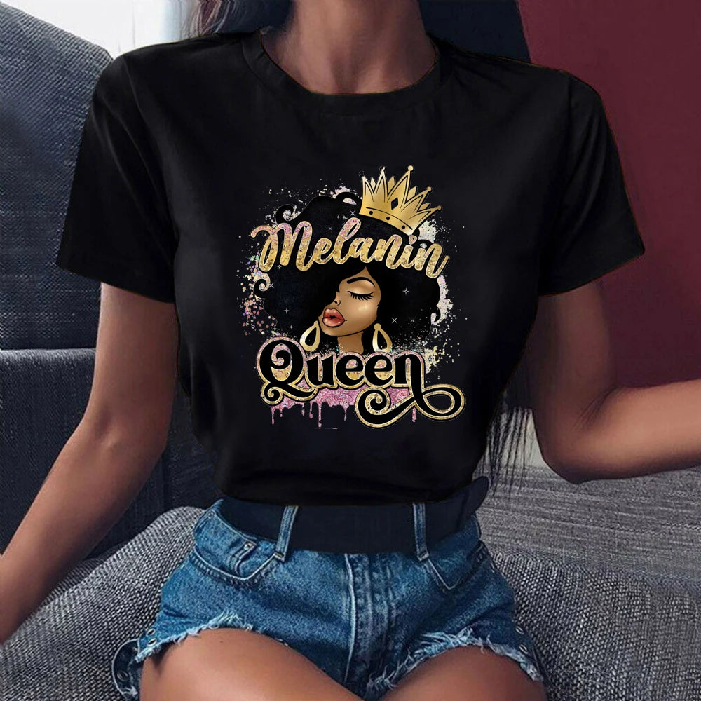 I Am Melanin Queen Graphic Tees Women Afro American Black Girl Magic T-Shirt Black Lives Matter Shirt Dope Educated Blm T Shirt