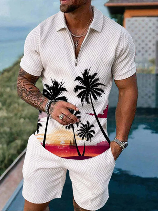 Summer Hawaii 3D Print Polo Shirts Shorts Sets Men's Fashion Short Sleeve Shirt Pants Set Suits Man Tracksuit Clothing