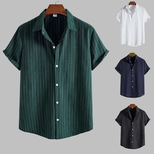 Mens Shirts Casual Striped Short Sleeved Shirts Turn-Down Collar Shirt Top Fashion Summer Male Clothing 2024 Harajuku Streetwear