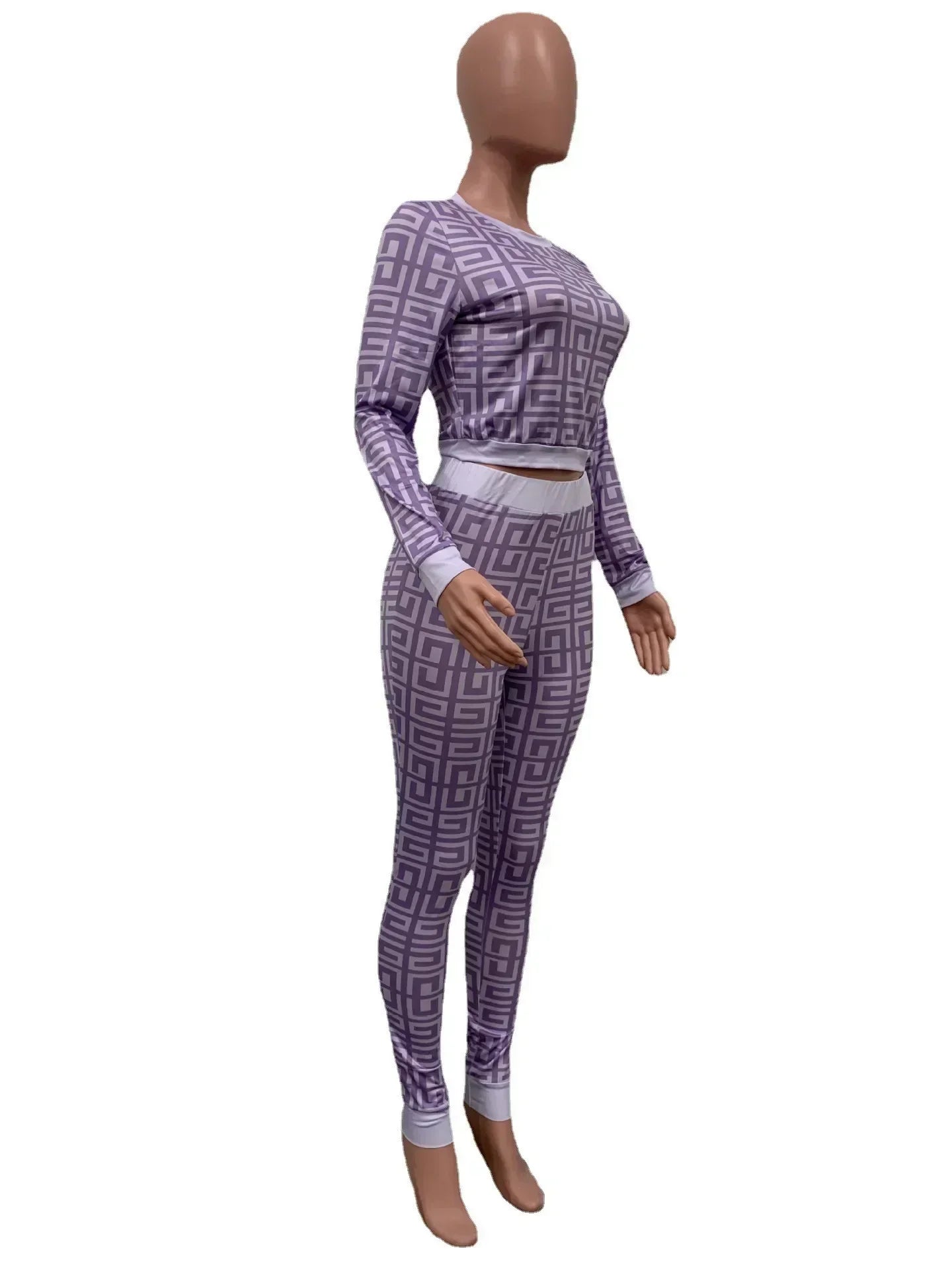 2 Pieces Women Two Piece Outfits 2024 Geometric Printed Crop Top Long Pants Sets Womans Tracksuits Suits Set