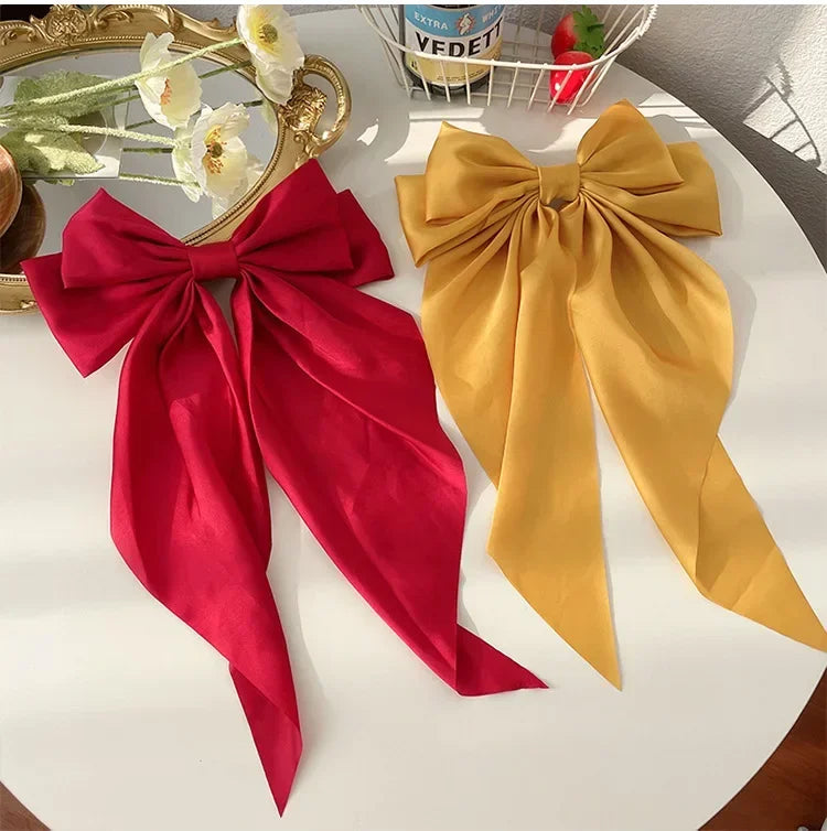 Solid Color Satin Ribbon Big Bows Hairpin Spring Clips Hair Accessories for Women Girls Trendy Korean Summer Headwear 2024
