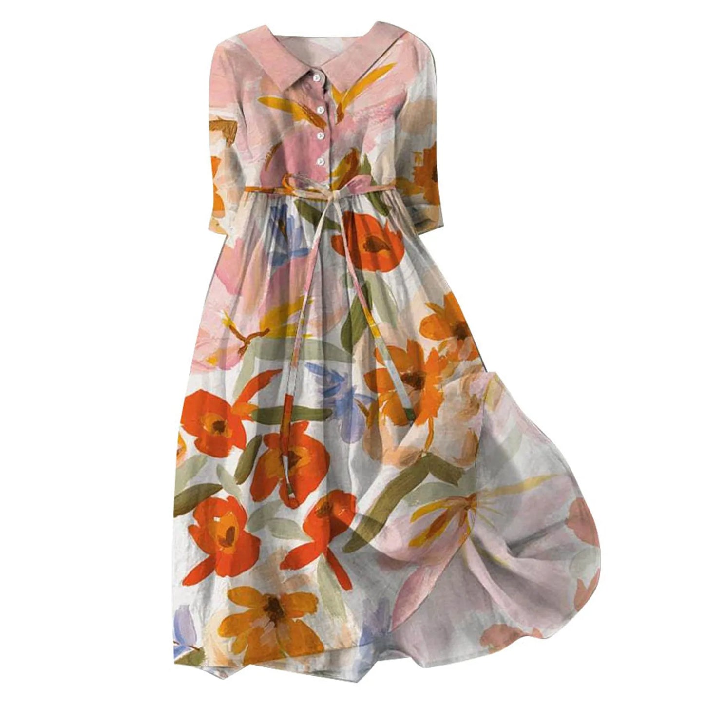 Elegant Women French Style Shirt Long Dresses Slim Fit Lapel Button Up Summer Dress With Linner Female Boho Beach Party Sundress