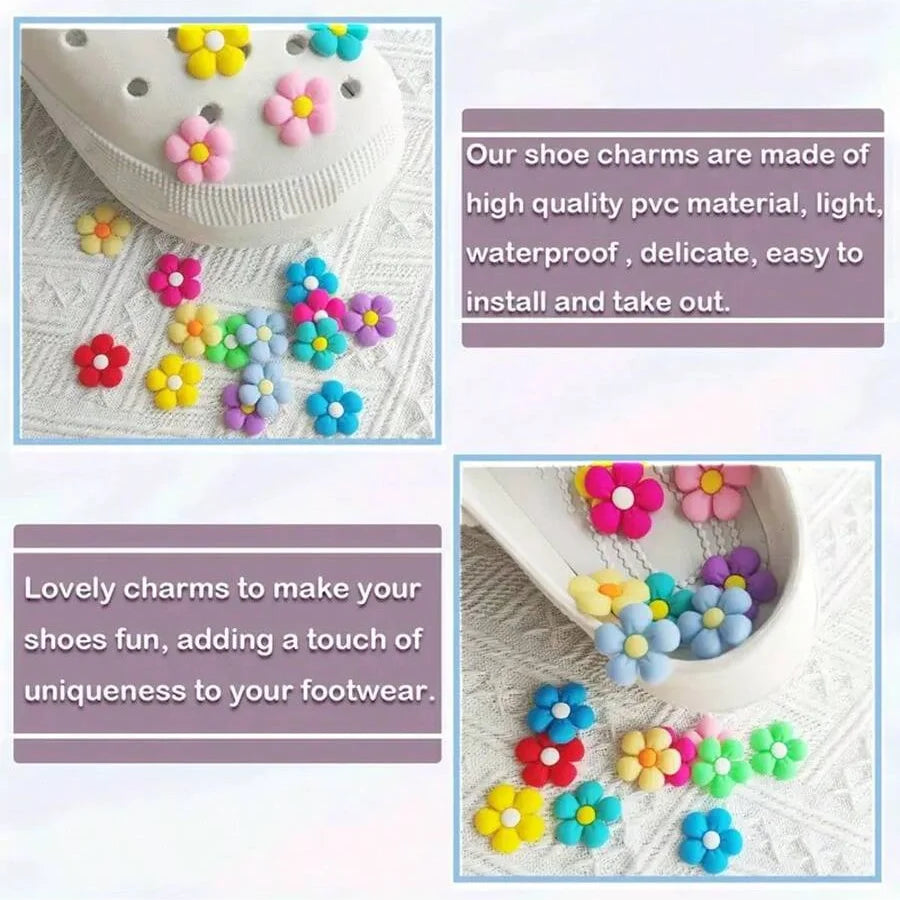 Colorful Flowers Shoe Charms for Crocs 10/20/30Pcs Set Premium PVC Decorations Popular Accessory Great Gift Idea