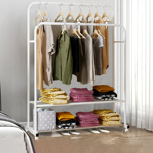 Wisfor Heavy Metal Double Clothes Rail Hanging Rack Garment Display Stand Storage Shelf