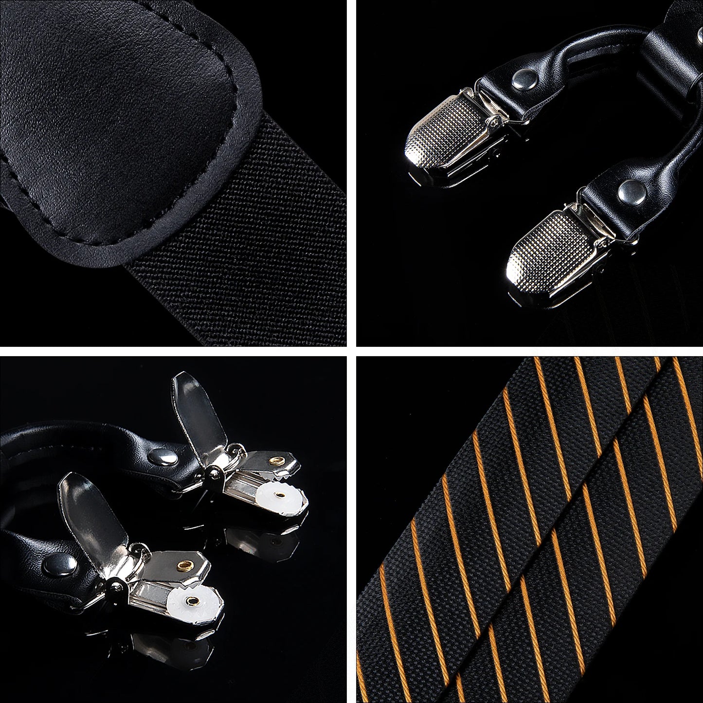DiBanGu Mens Adjustable Silk Suspenders Bow Tie Cufflinks Pocket Square Set Metal Clips Y back Elastic Braces Wide Strap 3.5CM