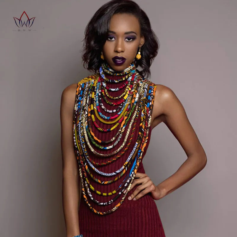 Ankara Beautiful Multi Strand Necklace African Bold Colorful Long Exotic Jewelry Anfrica Handmade Long Collier WYB181