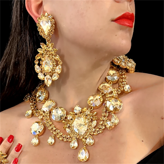 Luxury Sparkling Crystal Zircon Necklace Set Wedding Banquet Dress Necklace Earrings Jewelry Fashion Women's Jewelry Accessories