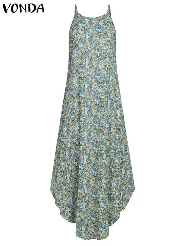 VONDA 2024 Summer Women Bohemian Dress Sexy Halter Asymmetrical Beach Dresses Sexy Sleeveless Robe Printed Long Maxi Sundress