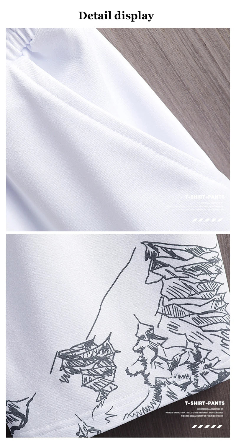 Traje deportivo casual de dos piezas para hombre, de seda helada, sudadera estampada y pantalón de chándal para actividades al aire libre, jogging, baloncesto, entrenamiento y fitness. Poliéster, cuello redondo.