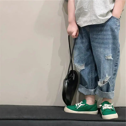 Style Spring Autumn Baby Boys Girls Jeans Denim Torn Pants Loose Trousers Sweatpants Kids Clothes