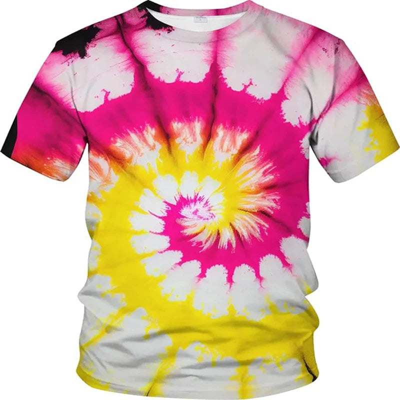 3D Printed Psychedelic T-Shirt Neon Shirt Men and Women Gradient Tie-Dye Pattern T-Shirt O Collar Casual Short Sleeve Top